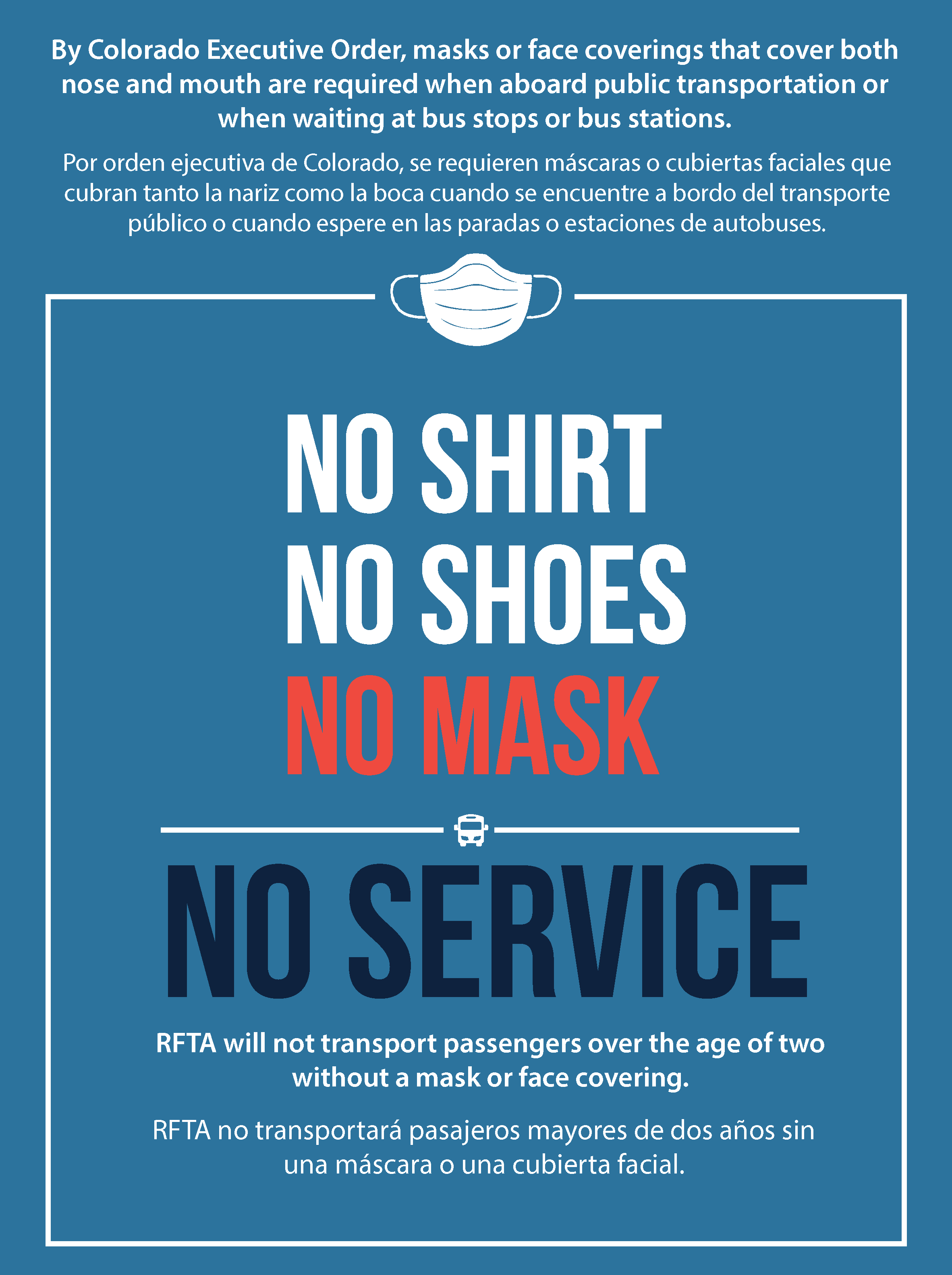 By Colorado Executive Order, MASKS Are REQUIRED BY LAW - RFTA