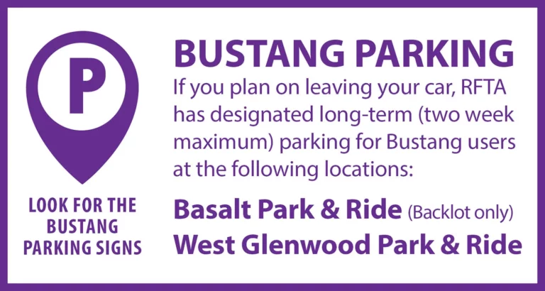 Graphic advising viewers of long term parking options called Bustang Parking