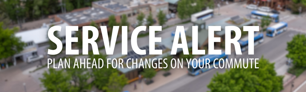 Blurred background image of Rubey Park Transit Center with overlay text that reads: "SERVICE ALERT: Plan ahead for changes on your commute."