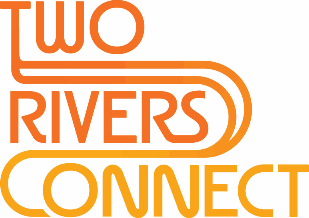 Two Rivers Connect Logo in orange and yellow