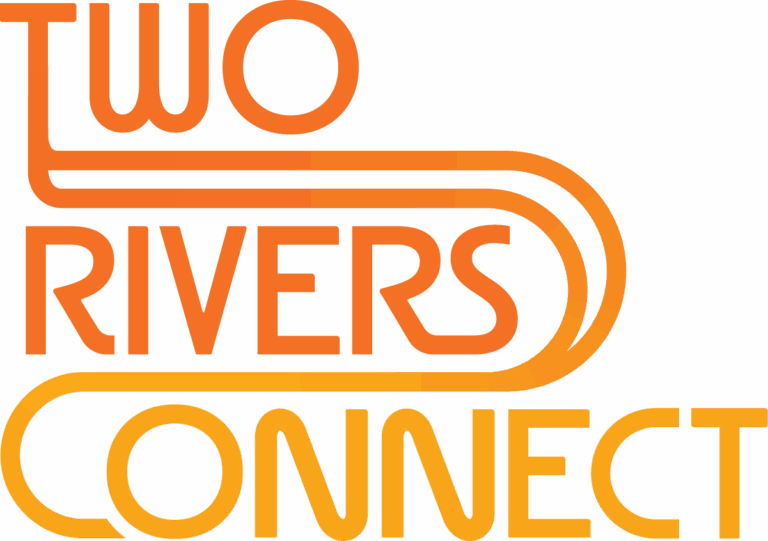 Two Rivers Connect Logo in orange and yellow