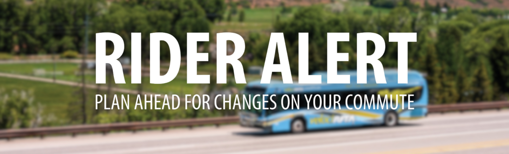 A banner image with text that says: "Rider alert - Plan ahead for changes on your commute" with a bus in the background during Spring.