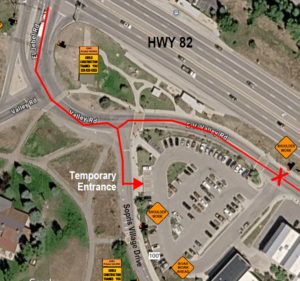 Map of the temporarily relocated entrance to the El Jebel Park & Ride