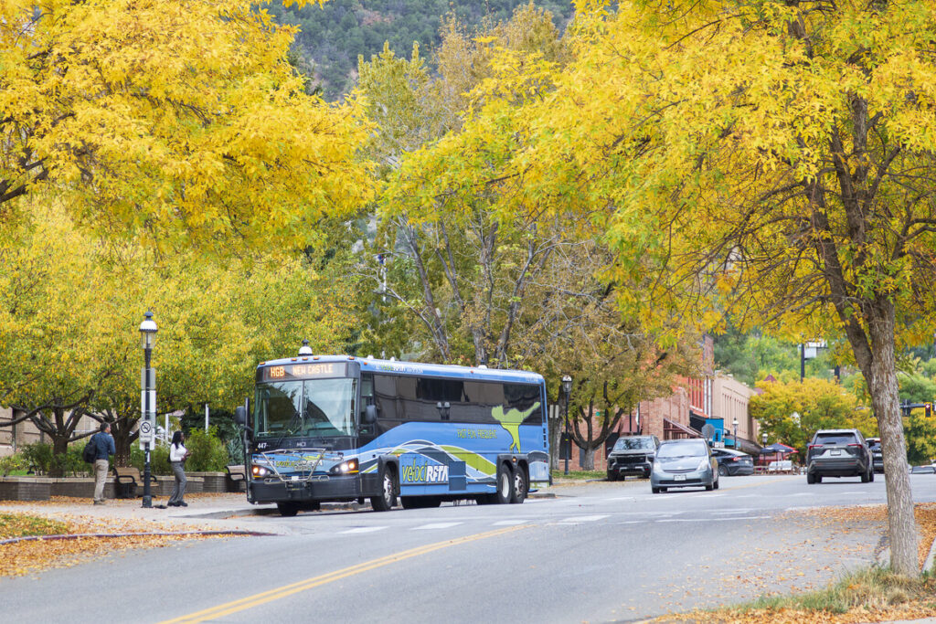 RFTA Hogback bus picking up riders in Glenwood Springs