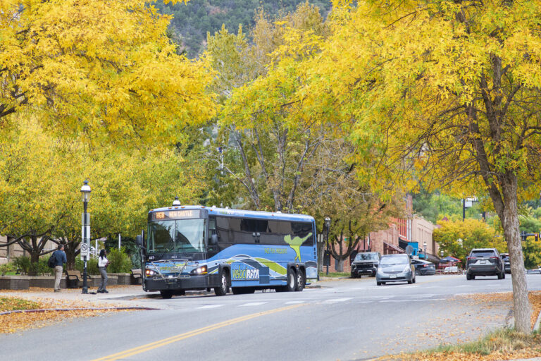 RFTA Hogback bus picking up riders in Glenwood Springs